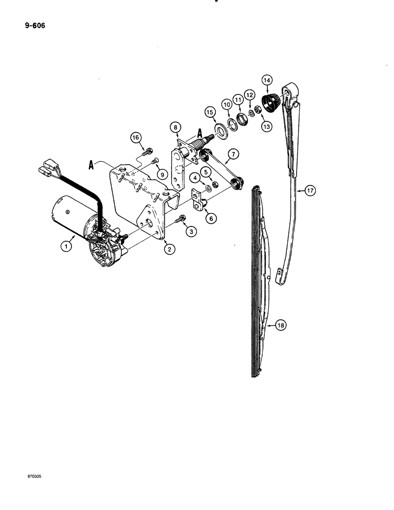 Схема запчастей Case 580K - (09-606) - CAB FRONT WINDSHIELD WIPER (09) - CHASSIS/ATTACHMENTS