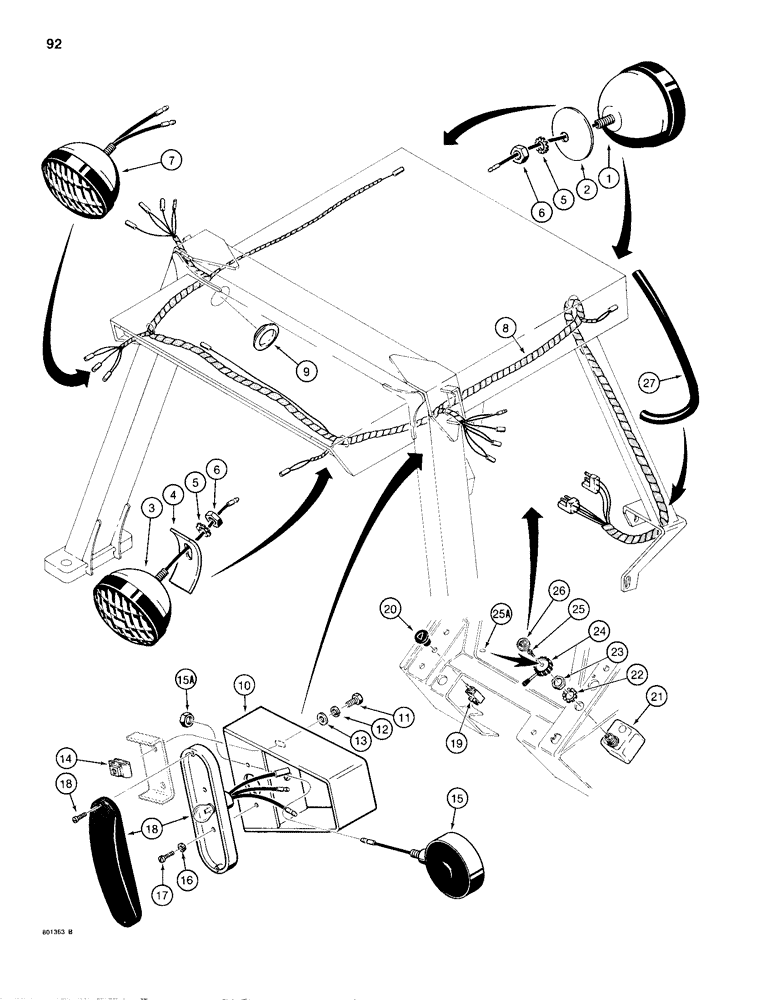 Схема запчастей Case 680H - (092) - TRACTOR LAMP ELECTRICAL CIRCUIT, WITH CANOPY (04) - ELECTRICAL SYSTEMS