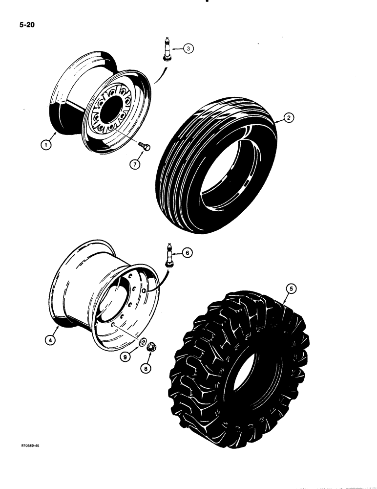 Схема запчастей Case 480E LL - (5-20) - FRONT WHEELS AND TIRES (05) - STEERING