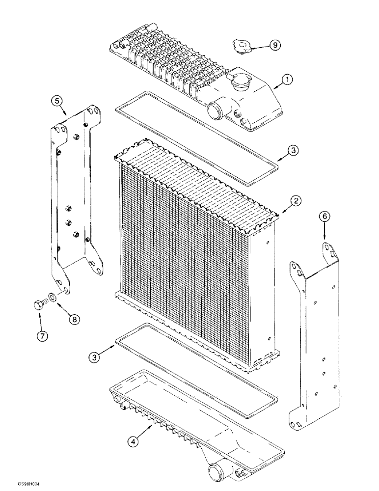 Схема запчастей Case 585E - (2-06) - RADIATOR ASSEMBLY, P.I.N. JJG0251722 AND AFTER (02) - ENGINE