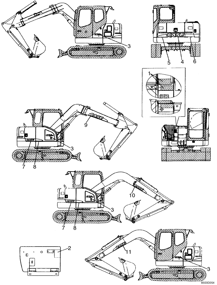 Схема запчастей Case CX75SR - (09-58) - DECALS (09) - CHASSIS/ATTACHMENTS