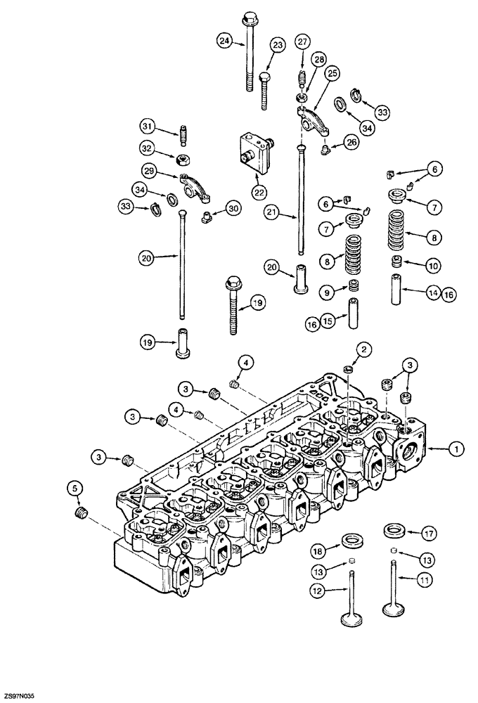 Схема запчастей Case 850G - (2-39A) - CYLINDER HEAD AND VALVE MECHANISM (P.I.N. JJG0254005 TO JJG0254009, JJG0254015 AND AFTER) (01) - ENGINE