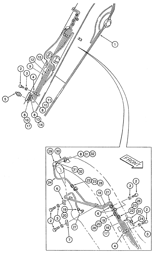 Схема запчастей Case 9060 - (9-55A) - 17 FT 8 INCH (5.38 M) ARM, LUBRICATION SYSTEM (09) - CHASSIS/ATTACHMENTS