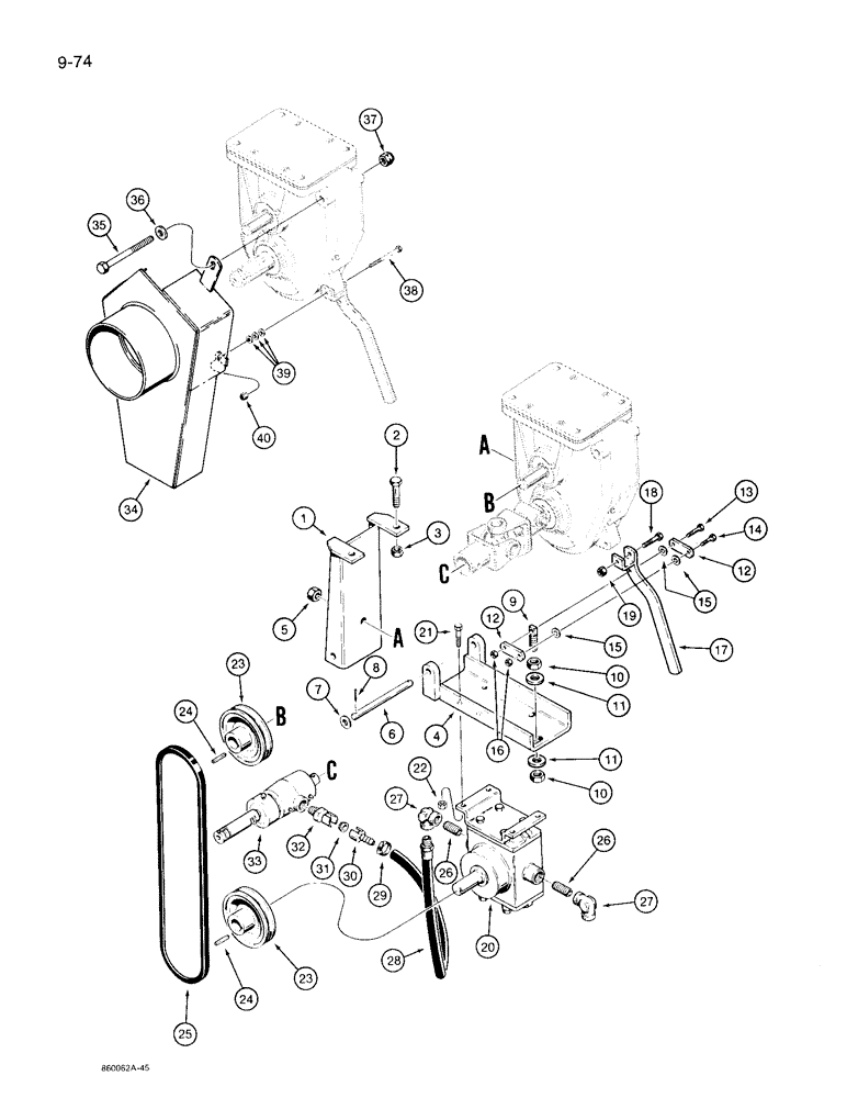 Схема запчастей Case 360 - (9-074) - HYDRA-BORER WATER PUMP MOUNTING (09) - CHASSIS/ATTACHMENTS