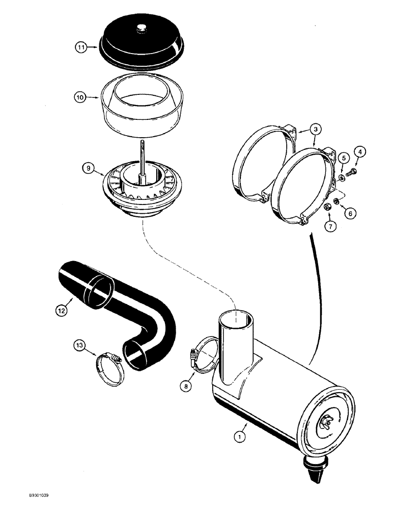 Схема запчастей Case 821B - (2-10) - AIR CLEANER AND AIR INTAKE PARTS (02) - ENGINE