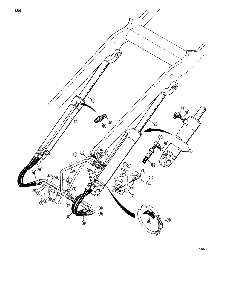 Схема запчастей Case W14 - (184) - LOADER LIFT CYLINDER HYDRAULICS (08) - HYDRAULICS