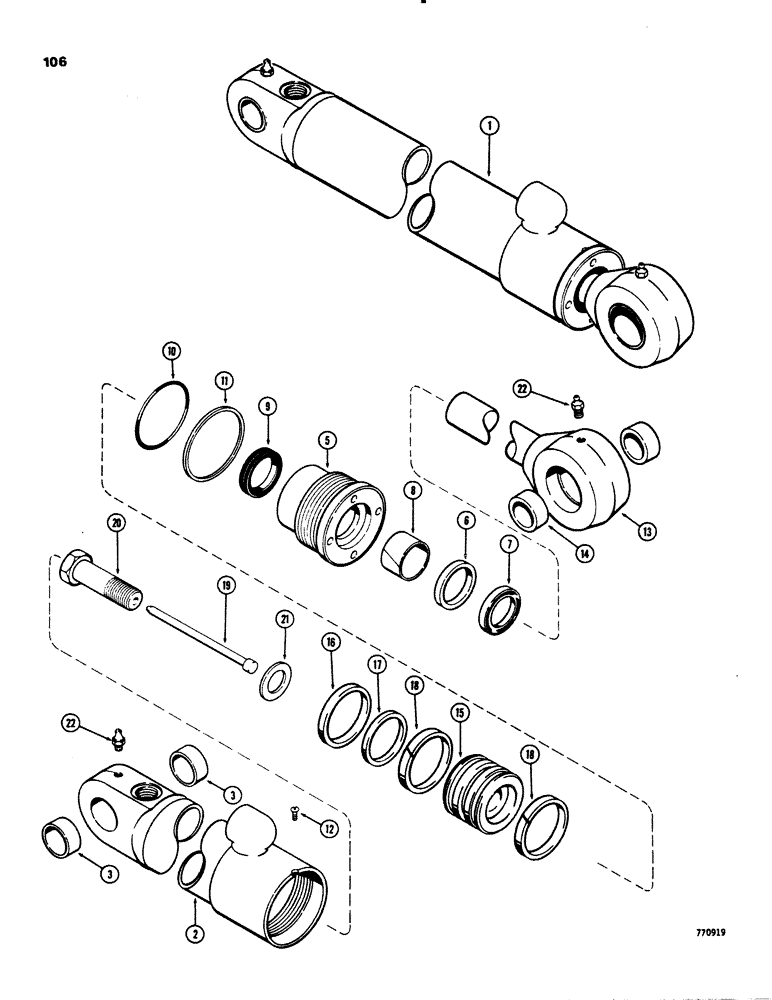 Схема запчастей Case 26C - (106) - G101198 BOOM CYLINDER, WITH ONE PIECE PISTON 