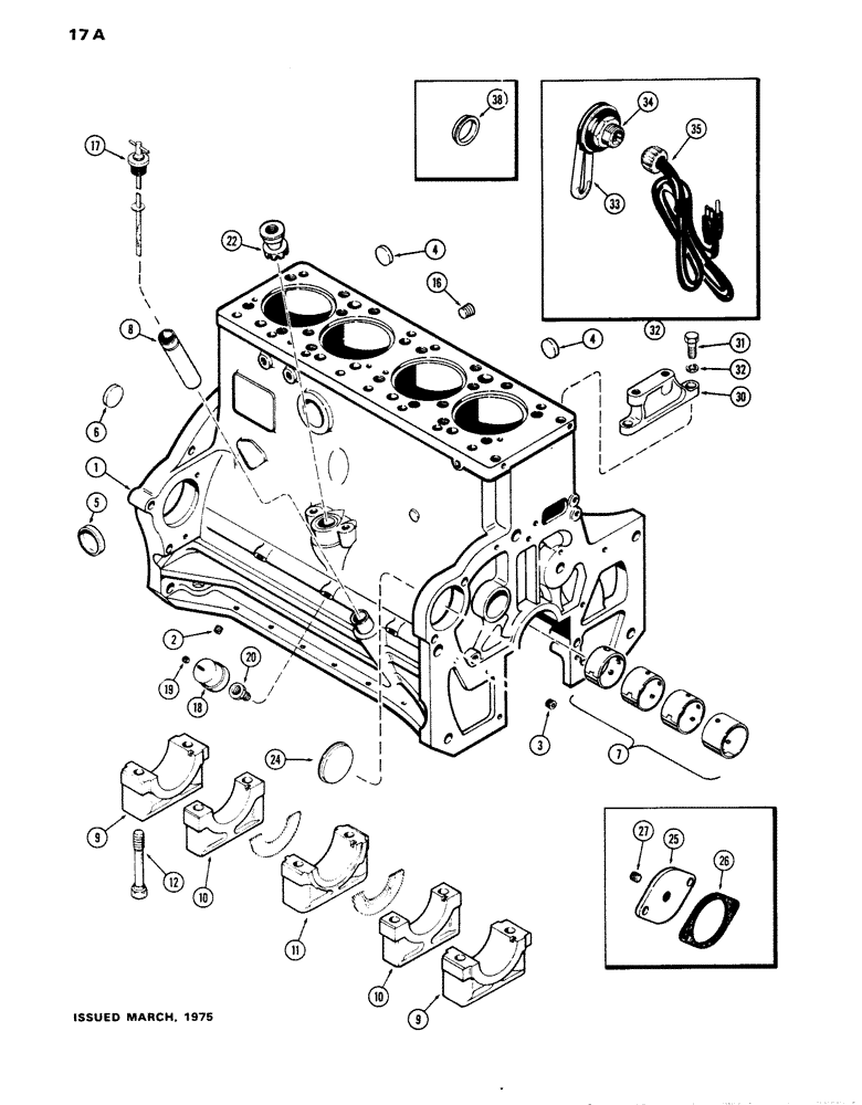 Схема запчастей Case W14 - (017A) - CYLINDER BLOCK, (336 BD) DIESEL ENGINE, USED PRIOR TO ENG. S/N 2571281 (02) - ENGINE