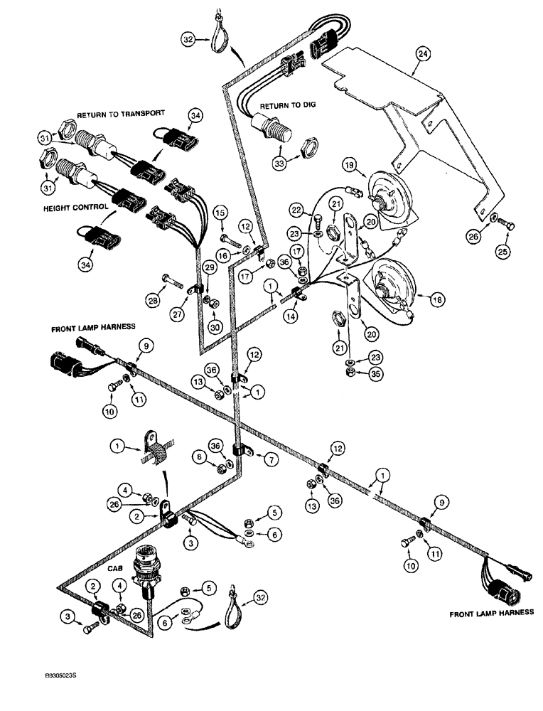 Схема запчастей Case 921 - (4-002) - FRONT HARNESS HORNS AND SWITCHES (04) - ELECTRICAL SYSTEMS