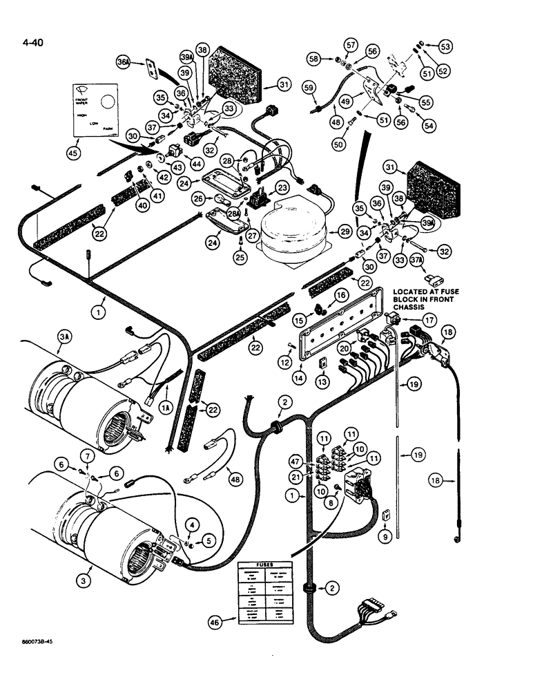 Схема запчастей Case W14B - (4-40) - CAB AND CANOPY WIRING (04) - ELECTRICAL SYSTEMS