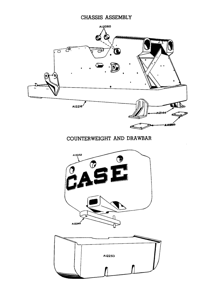 Схема запчастей Case W9 - (134) - CHASSIS ASSEMBLY, COUNTERWEIGHT AND DRAWBAR (09) - CHASSIS