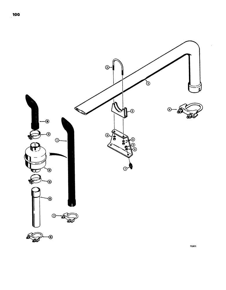 Схема запчастей Case W26B - (100) - EXHAUST SYSTEM, STANDARD EXHAUST (02) - ENGINE