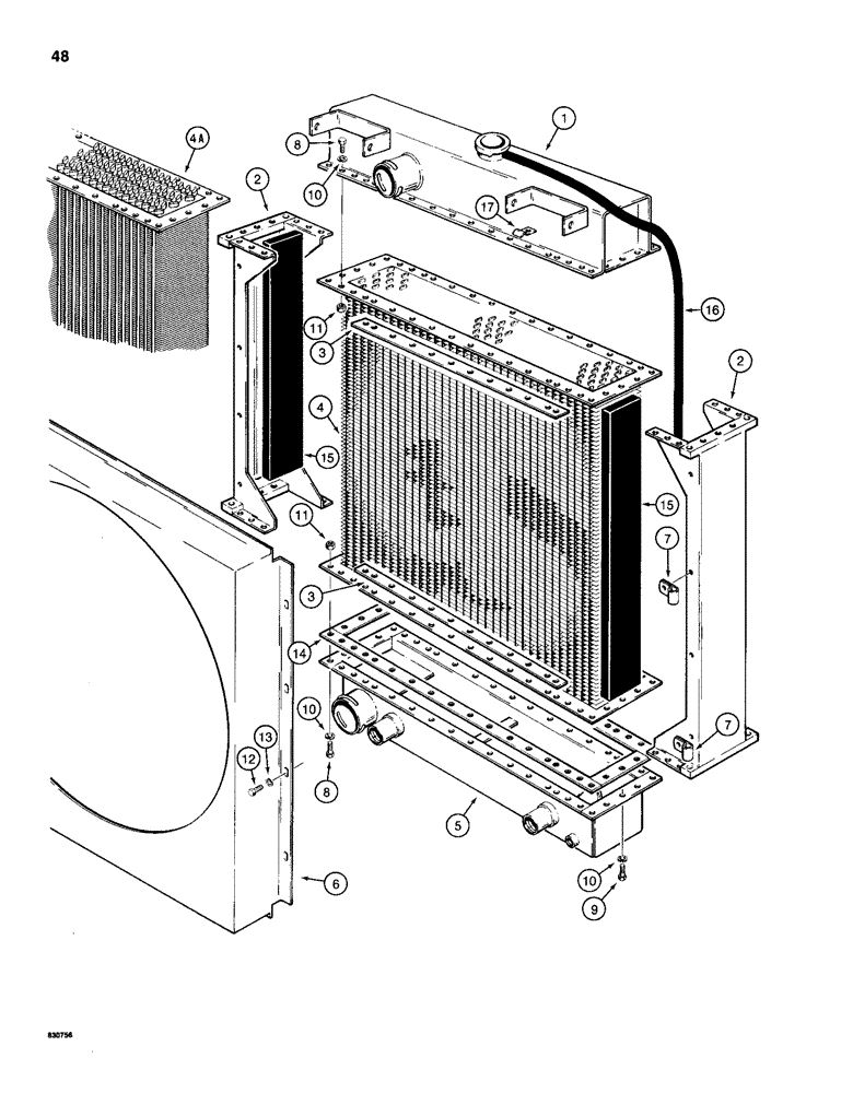 Схема запчастей Case 1150D - (048) - RADIATOR ASSEMBLIES, WITH COOLER TANK ON THE BOTTOM (02) - ENGINE