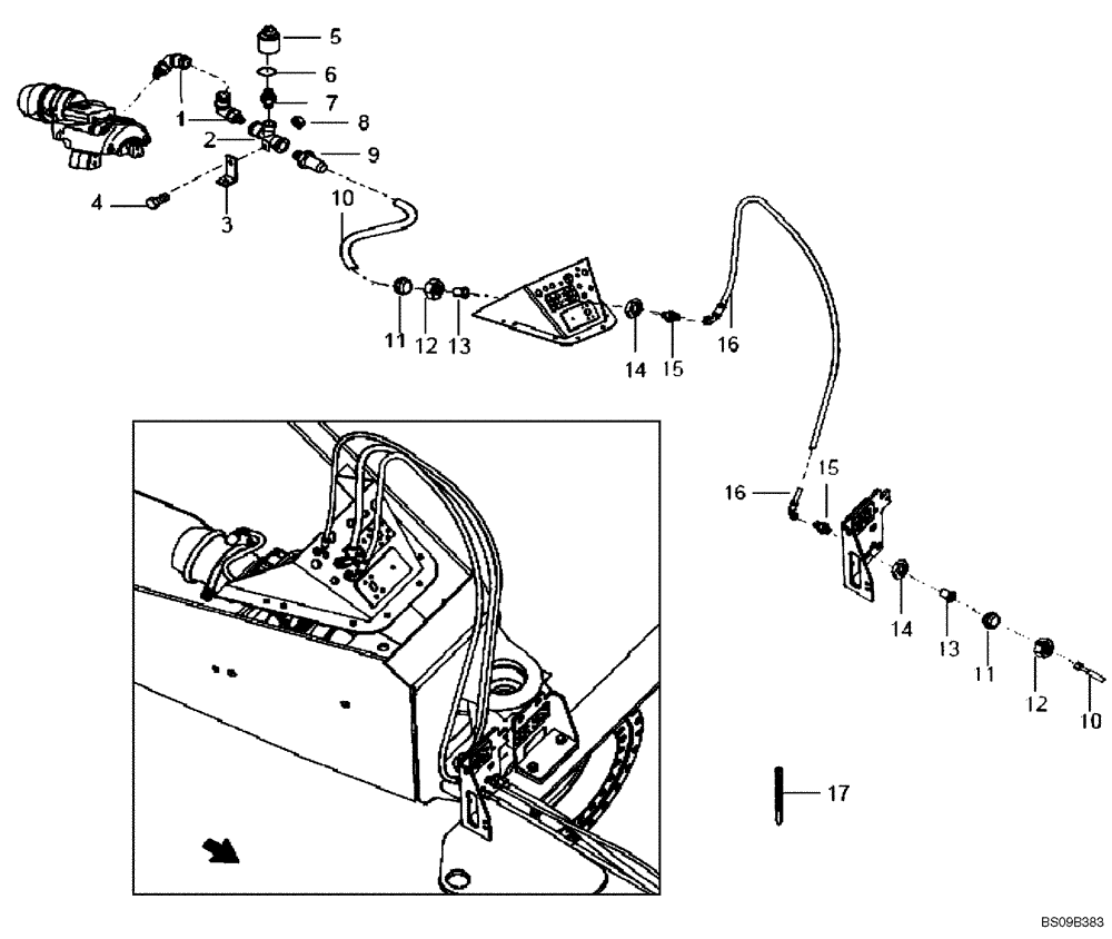 Схема запчастей Case 330B - (47A04002320[001]) - LINES, PNEUMATIC WET BRAKE / PARKING (P.I.N. HHD0330BN7PG57000 AND AFTER) (84196052) (09) - Implement / Hydraulics / Frame / Brakes