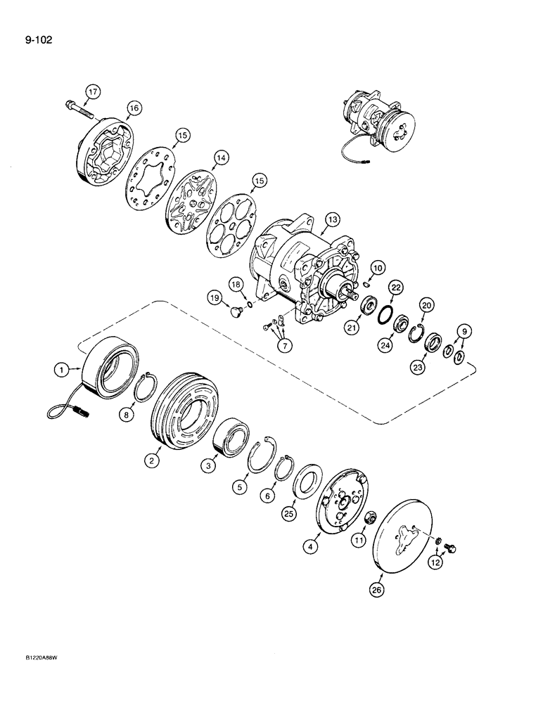 Схема запчастей Case 721 - (9-102) - AIR CONDITIONING COMPRESSOR ASSEMBLY (09) - CHASSIS/ATTACHMENTS