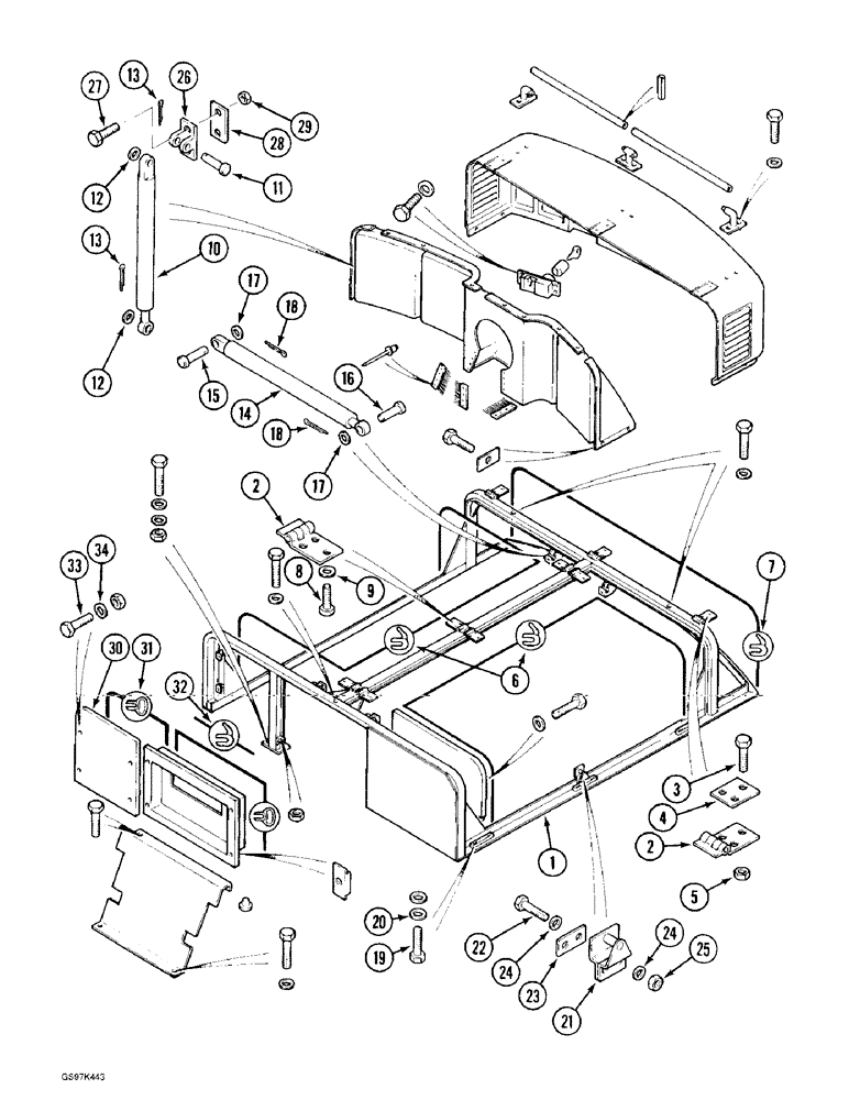 Схема запчастей Case 170C - (9-016) - SHROUD FRAME AND REAR ENGINE COVER (09) - CHASSIS