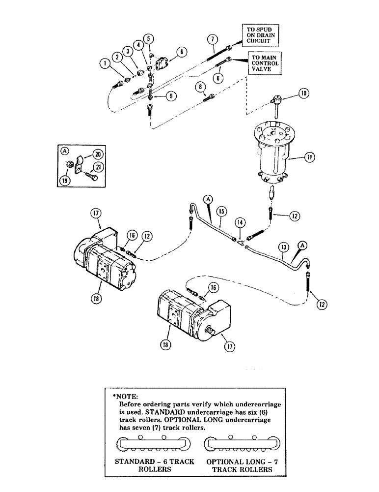 Схема запчастей Case 880B - (152) - TRACK BRAKE TUBING, * (USED WITH OPTIONAL LONG UNDERCARRIAGE) (04) - UNDERCARRIAGE