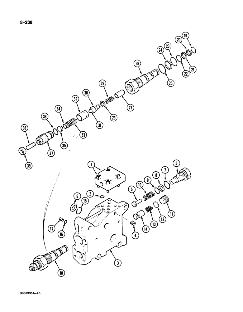 Схема запчастей Case 125B - (8-208) - ATTACHMENT CONTROL VALVE, HEAVY LIFT VALVE SECTION, P.I.N. 74251-74963, 21801-21868, 26801 & AFT (08) - HYDRAULICS