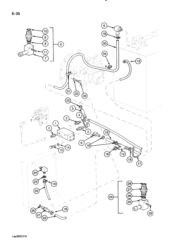 Схема запчастей Case 888 - (8-030) - HYDRAULIC PUMP LINES, THERMOSTAT-CONTROLLED VALVE OPTION (08) - HYDRAULICS