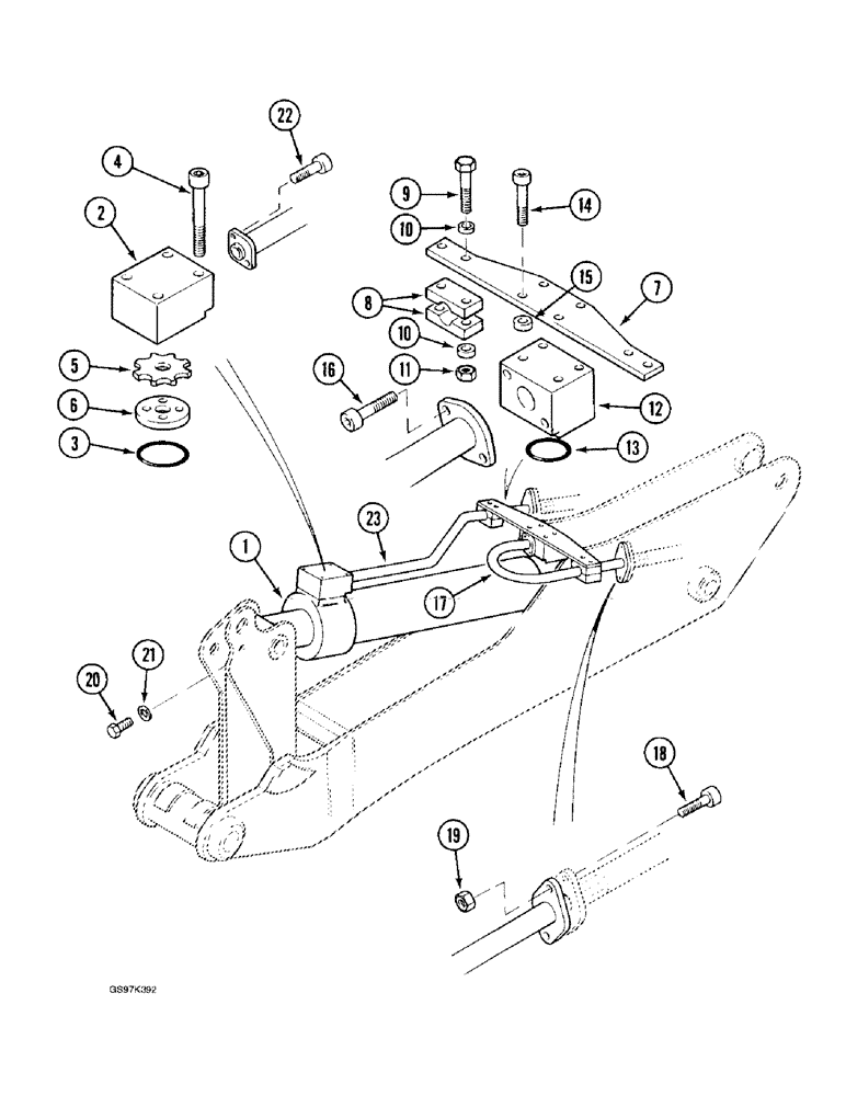 Схема запчастей Case 170C - (8-086) - TOOL CYLINDER CIRCUIT, TUBES AT CYLINDER (08) - HYDRAULICS