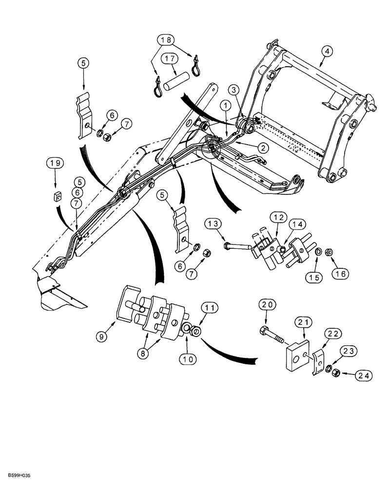 Схема запчастей Case 580SL - (8-068) - LOADER HYDRAULIC TOOL QUICK COUPLER AT LOADER LIFT FRAME (08) - HYDRAULICS