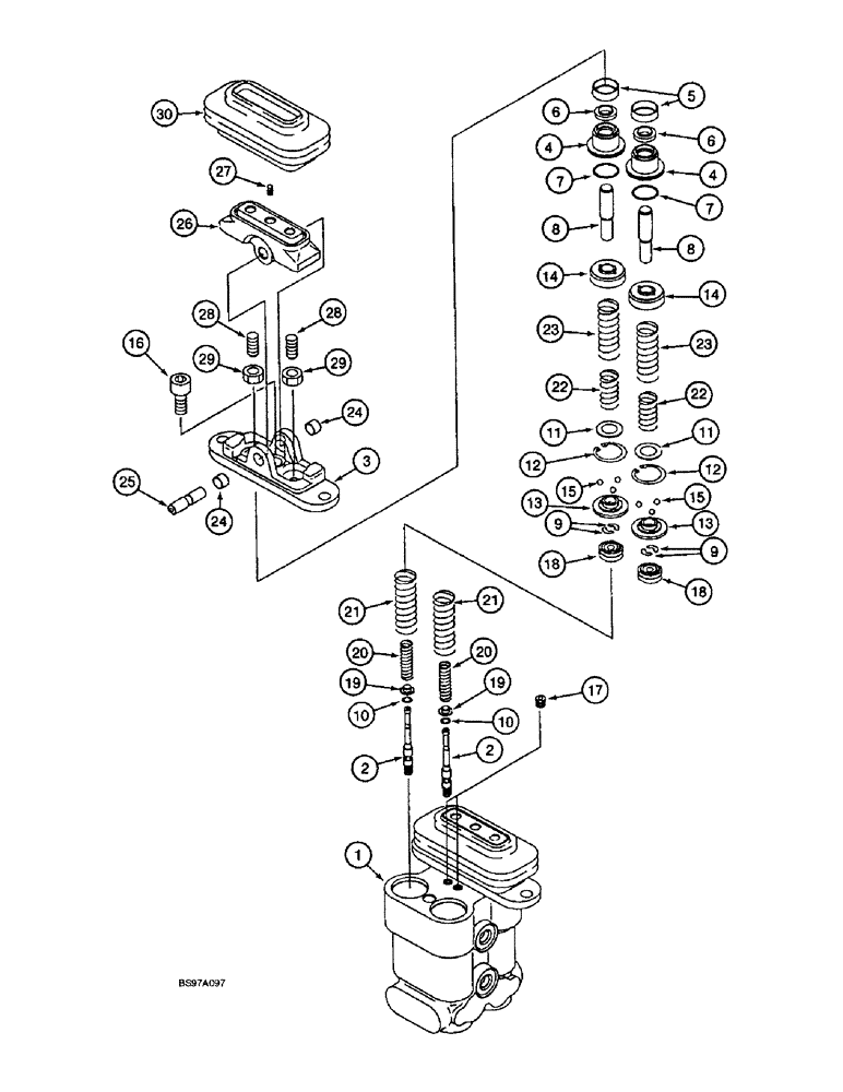 Схема запчастей Case 9030B - (8-134) - PEDAL OPERATED REMOTE CONTROL VALVE, P.I.N. DAC03#2001 AND AFTER (08) - HYDRAULICS