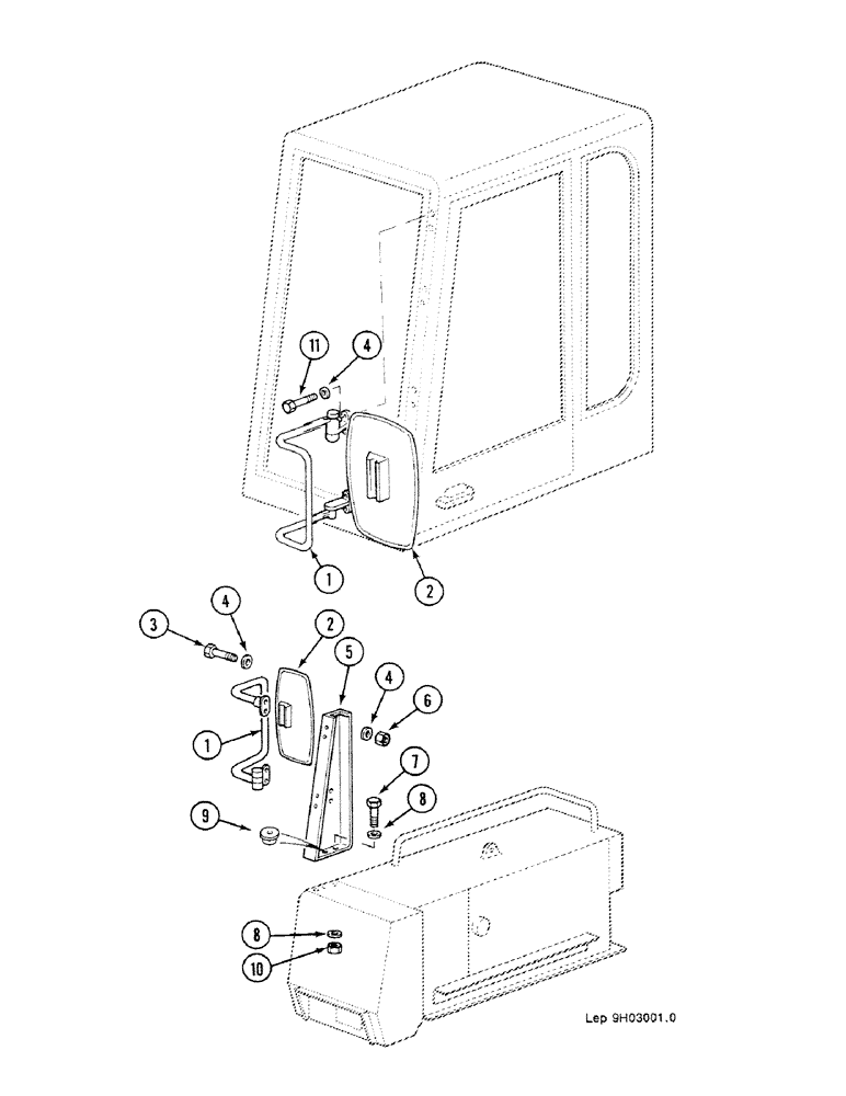 Схема запчастей Case 688C - (9H-08) - BACK VIEW MIRRORS, (-11070, 11072-11075) (05.1) - UPPERSTRUCTURE CHASSIS/ATTACHMENTS