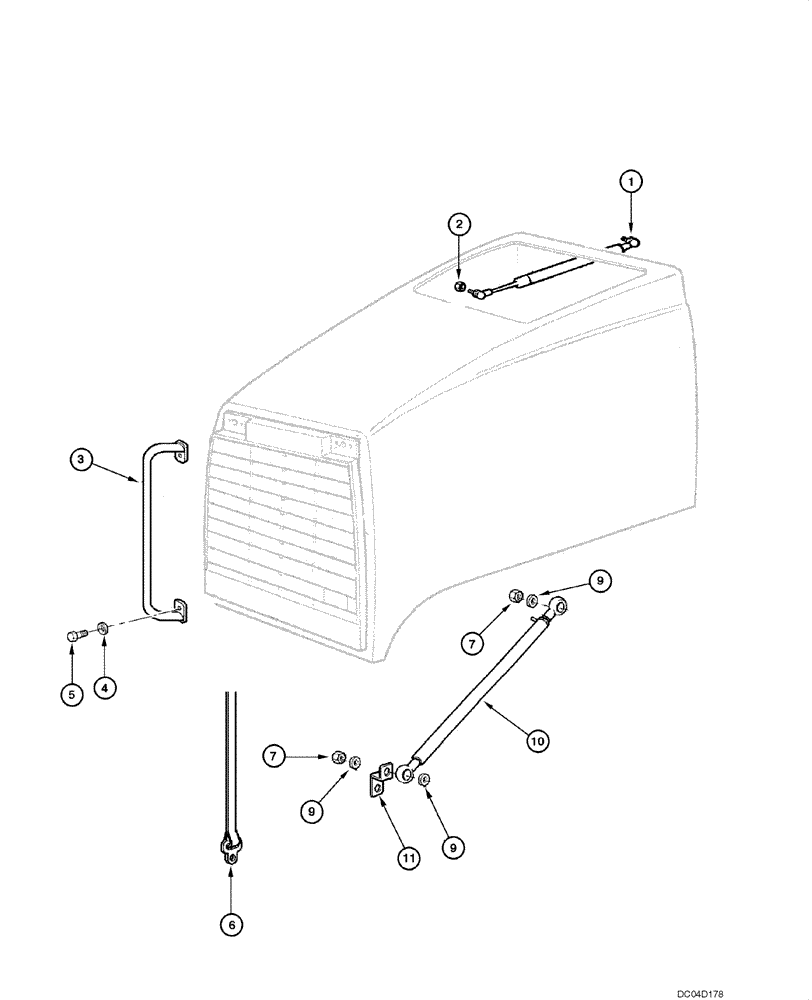 Схема запчастей Case 885 - (09.22[00]) - ENGINE HOOD - DAMPER AND BRACKET (09) - CHASSIS