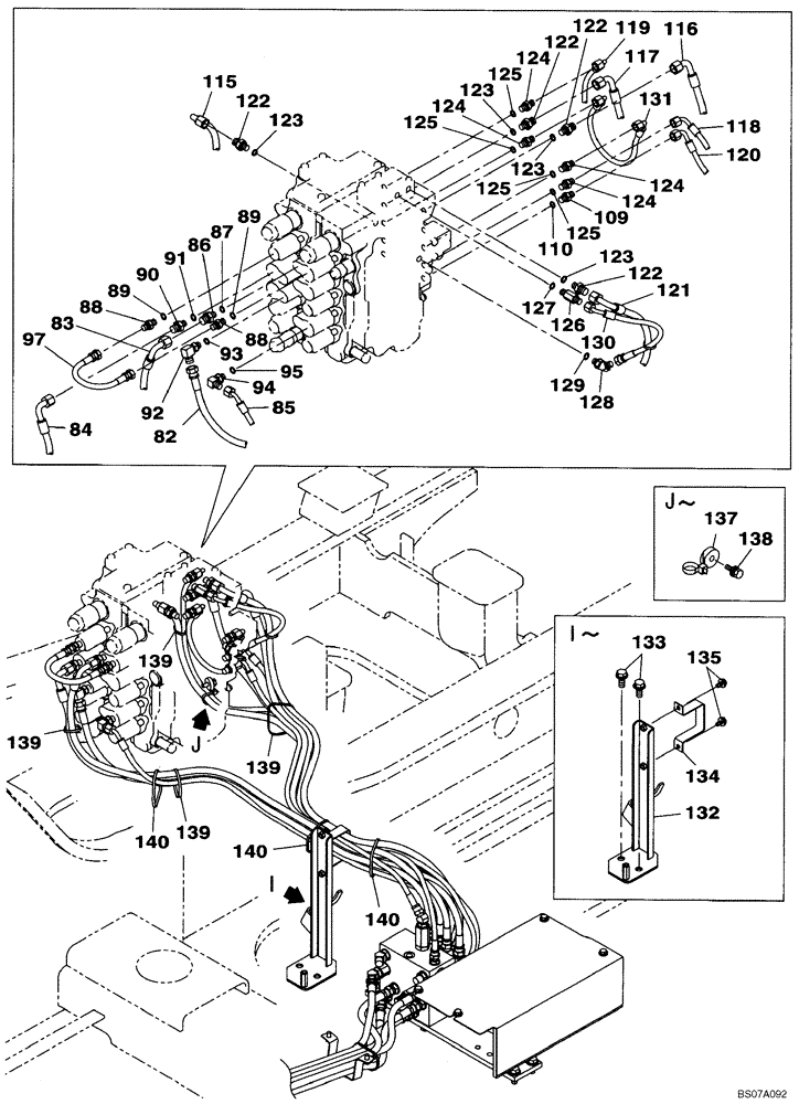 Схема запчастей Case CX160B - (08-18) - PILOT CONTROL LINES, CONTROL VALVE - STANDARD (08) - HYDRAULICS