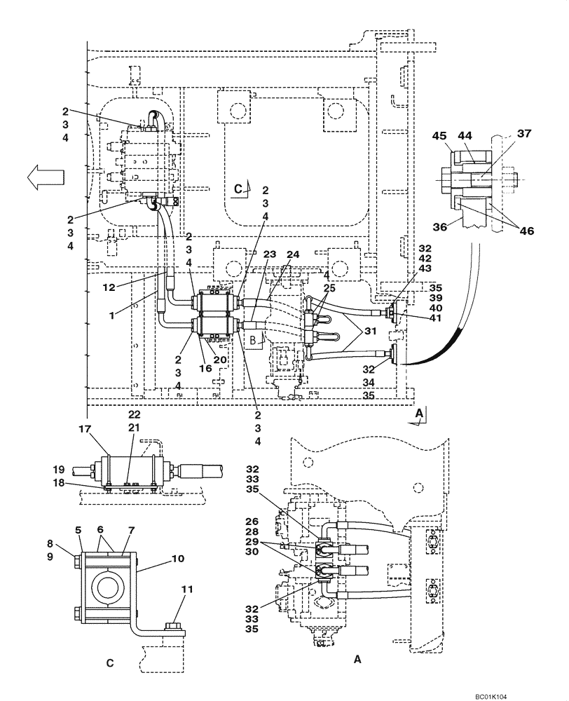 Схема запчастей Case CX800 - (08-04) - HYDRAULICS - CONTROL VALVE SUPPLY (08) - HYDRAULICS