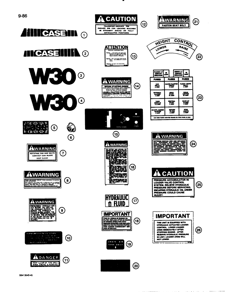 Схема запчастей Case W30 - (9-86) - DECALS, FOR TRACTORS WITH ALLISON TRANSMISSION (09) - CHASSIS/ATTACHMENTS