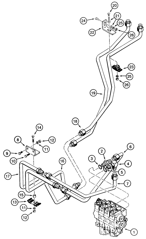 Схема запчастей Case 850E - (8-022) - DOZER LIFT HYDRAULIC CIRCUIT, CONTROL VALVE TO CROSSOVER TUBES (08) - HYDRAULICS