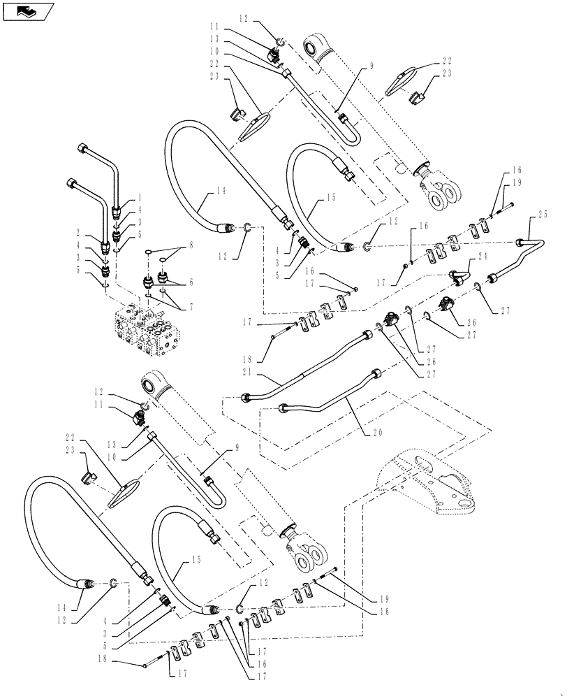 Схема запчастей Case 521F - (35.100.01[01]) - LOADER CONTROL LINES, XT (35) - HYDRAULIC SYSTEMS