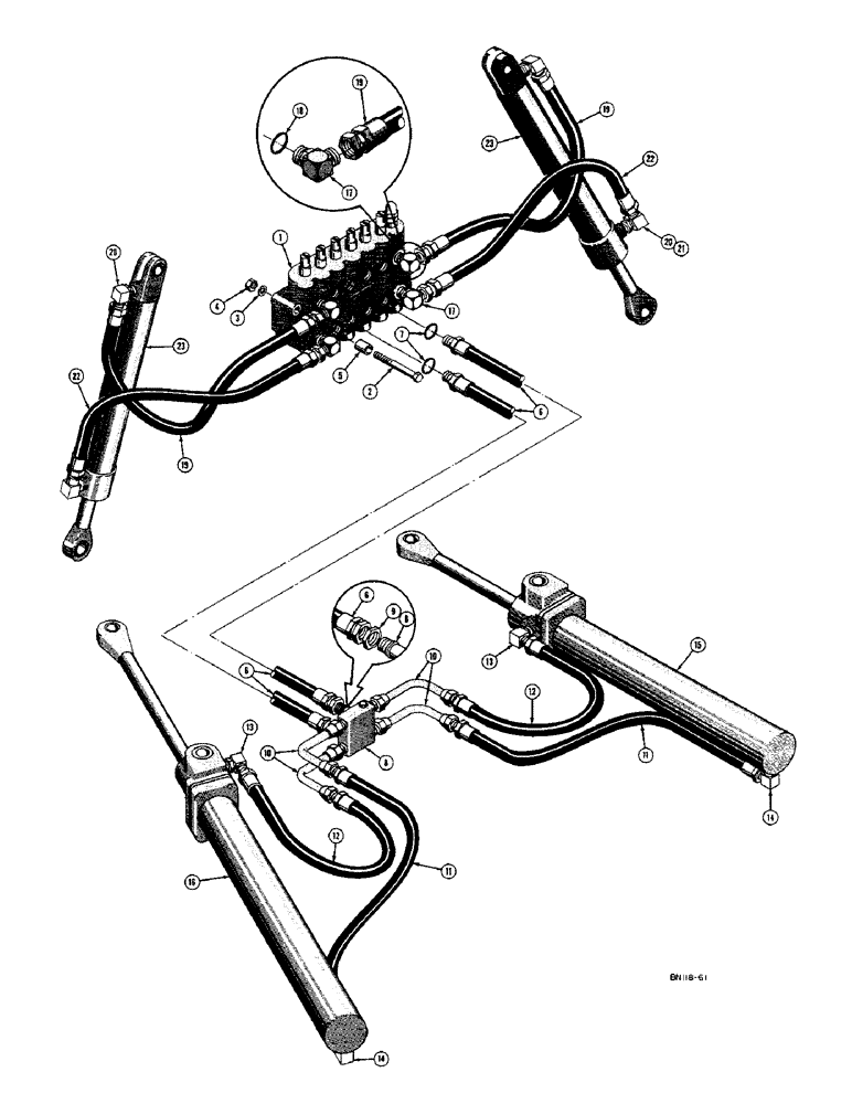 Схема запчастей Case 22 - (30) - SWING AND STABILIZER CYLINDER HYDRAULICS, FOR USE WITH CYLINDERS WITHOUT TIE RODS ONLY 