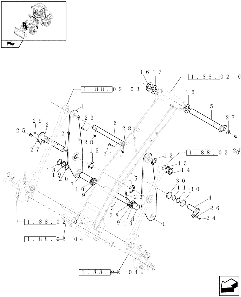 Схема запчастей Case 121E - (1.88.02[01]) - MONOBOOM LIFTING FRAME (09) - LOADER/BACKHOE