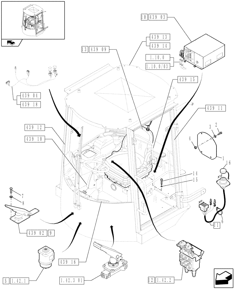 Схема запчастей Case 21E - (439[01]) - CAB: HEATING MODULE (10) - OPERATORS PLATFORM