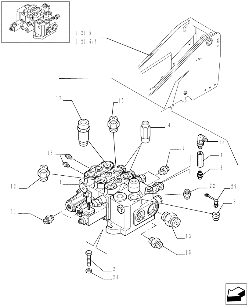 Схема запчастей Case TX742 - (9.00825A[01]) - 3 SPOOL VALVE - OPTIONAL CODE 749001071 - VERSION (02) (35) - HYDRAULIC SYSTEMS