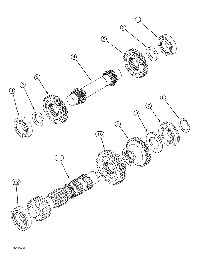 Схема запчастей Case 590L - (6-34) - TRANSMISSION ASSEMBLY, IDLER AND PRIMARY SHAFT, TWO-WHEEL OR FOUR-WHEEL DRIVE (06) - POWER TRAIN