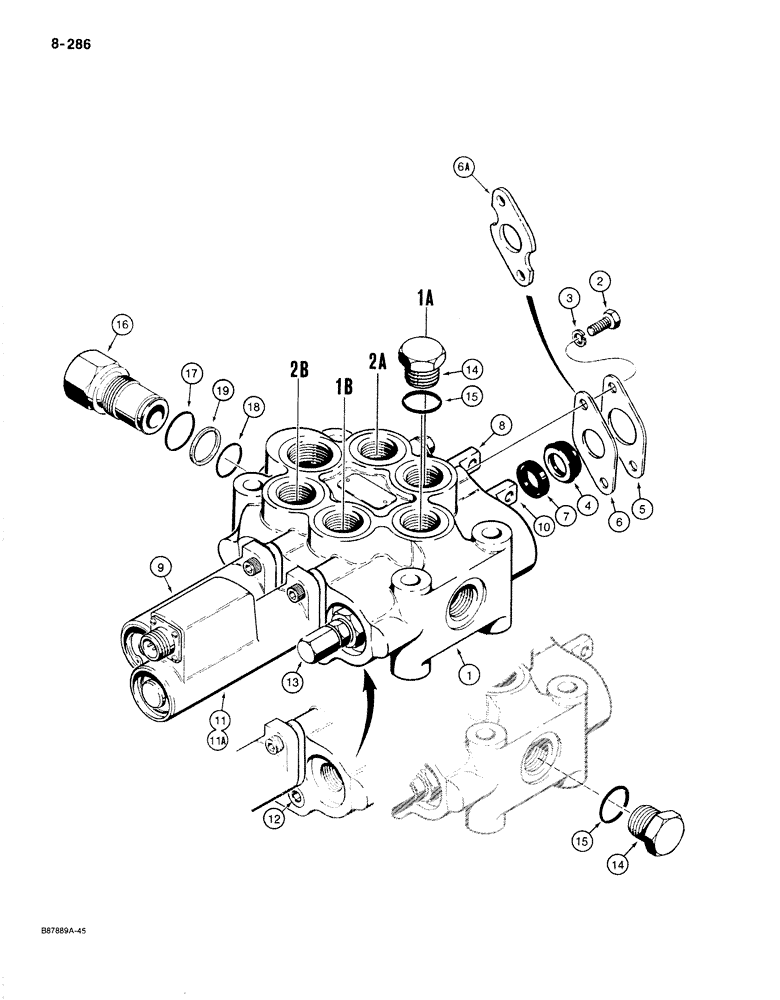 Схема запчастей Case 780C - (8-286) - HYDRECO LOADER CONTROL VALVE - TWO SPOOL (08) - HYDRAULICS