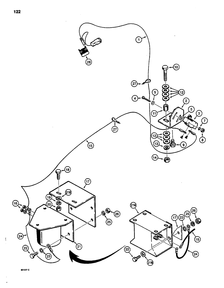 Схема запчастей Case 480LL - (122) - BACKUP ALARM, MECHANICALLY ACTUATED SWITCH (55) - ELECTRICAL SYSTEMS