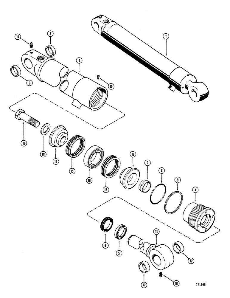 Схема запчастей Case 680CK - (259A) - G33770 AND G33771 DROTT CLAM CYLINDERS, 3" DIA. CYLINDER WITH 10 1/2" STROKE, GLAND W/ INNER WIPER (35) - HYDRAULIC SYSTEMS