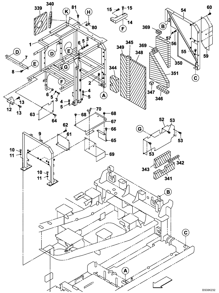 Схема запчастей Case CX800B - (09-70) - COWLING - FRAMEWORK (09) - CHASSIS