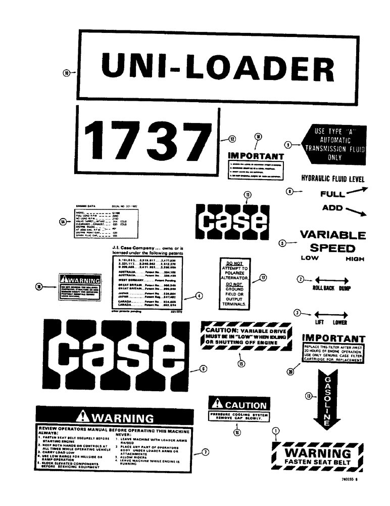 Схема запчастей Case 1700-SERIES - (216) - DECALS, 1737 (90) - PLATFORM, CAB, BODYWORK AND DECALS
