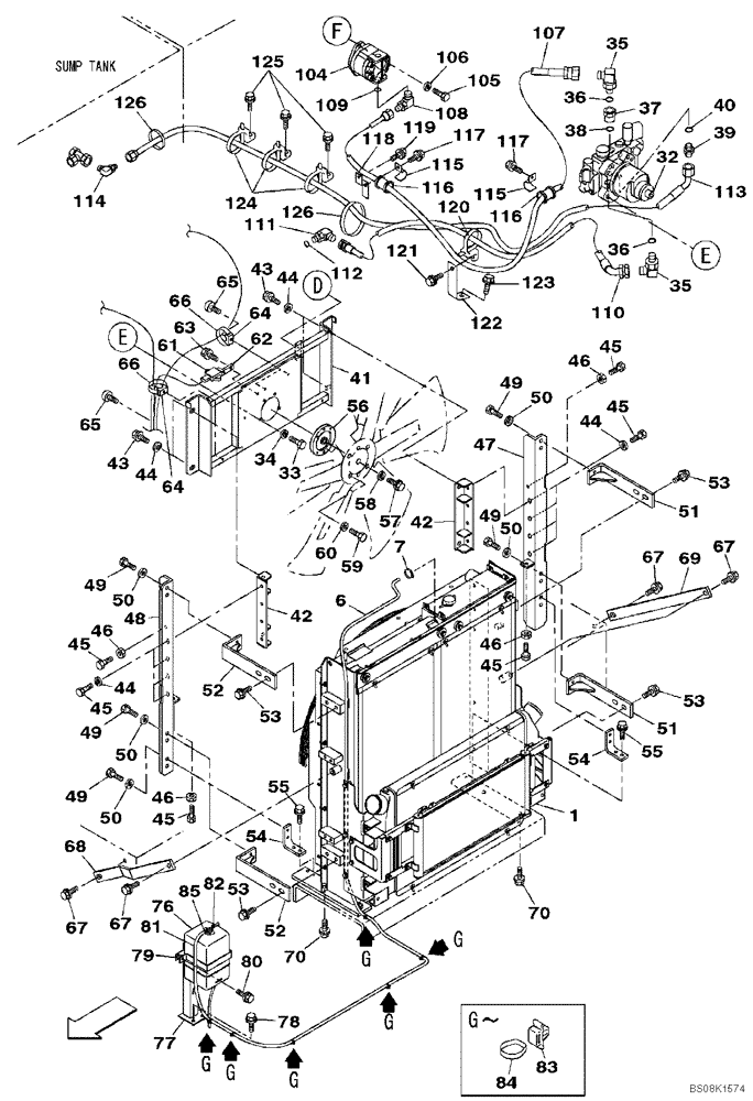 Схема запчастей Case CX470B - (02-05) - RADIATOR AND CONNECTIONS - COOLANT RECOVERY SYSTEM (02) - ENGINE