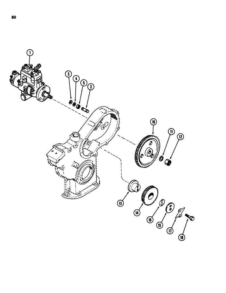 Схема запчастей Case 580SD - (080) - INJECTION PUMP DRIVE, 207 TURBOCHARGED DIESEL ENGINE, 207 NATURALLY ASPIRATED DIESEL ENGINE (03) - FUEL SYSTEM