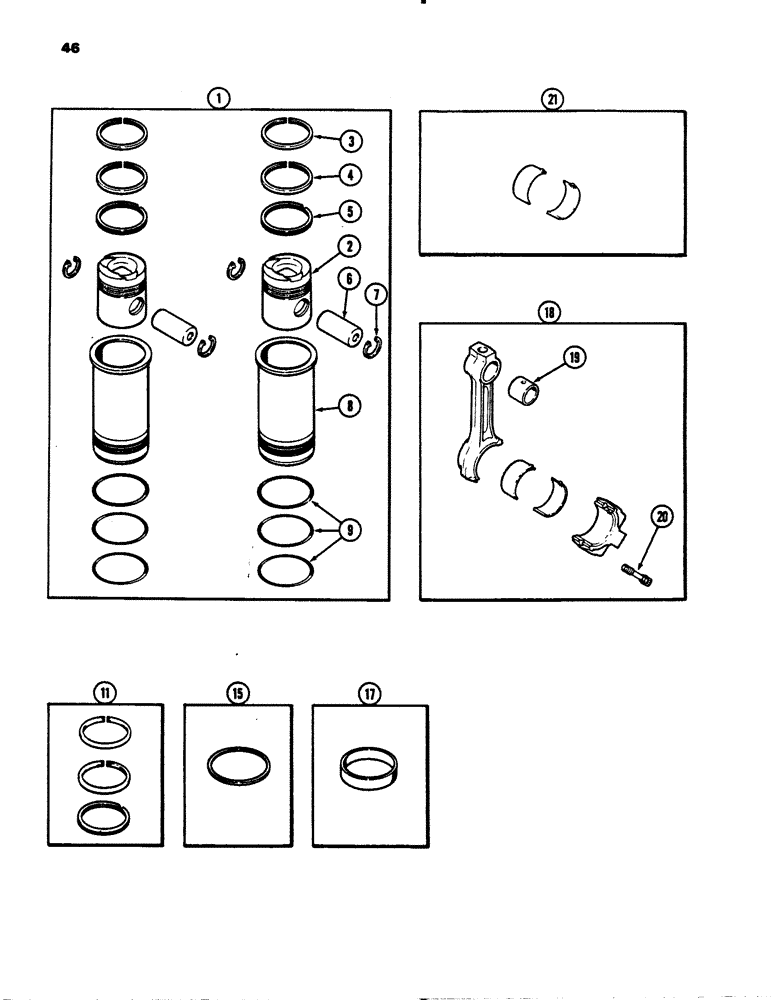 Схема запчастей Case 780B - (046) - PISTONS AND SLEEVES, 336BDT DIESEL ENGINE, CONNECTING ROD (02) - ENGINE