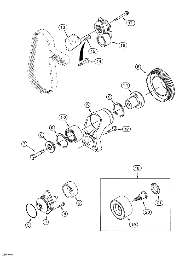 Схема запчастей Case 650G - (2-19A) - WATER PUMP SYSTEM 4T-390 EMISSIONS CERTIFIED ENGINE CRAWLER P.I.N. JJG0216449 AND AFTER (02) - ENGINE