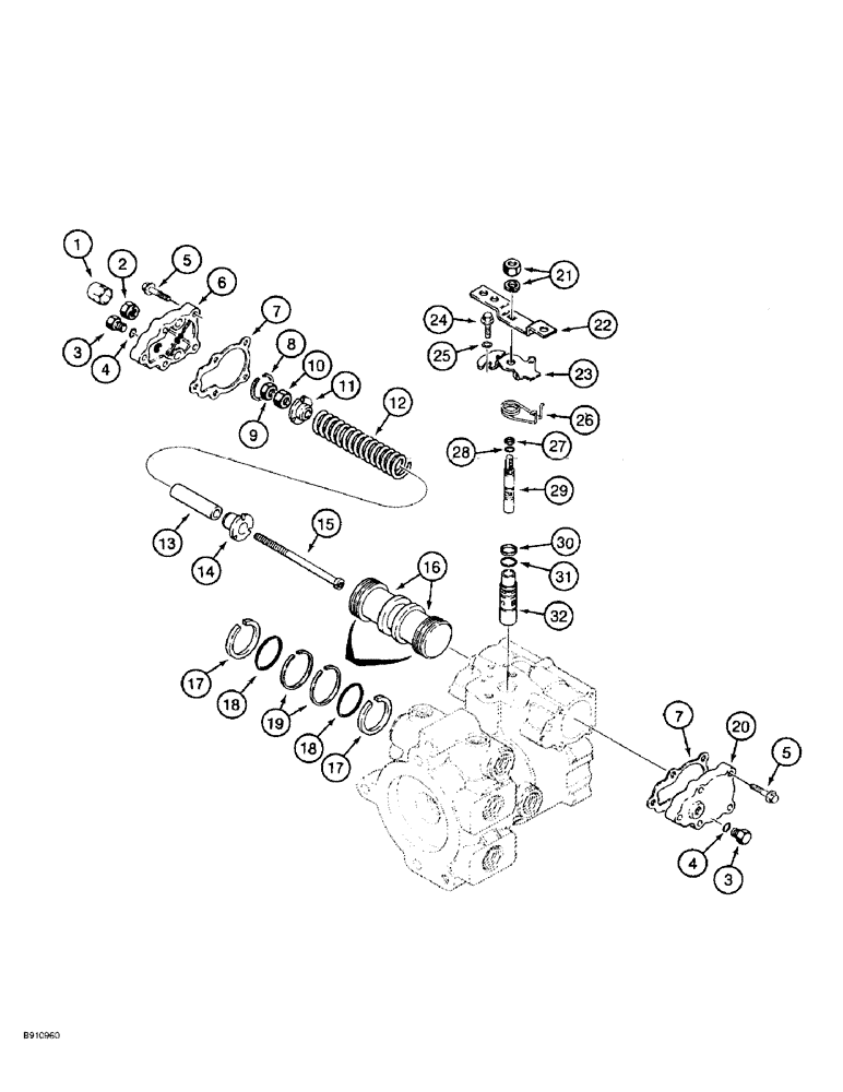 Схема запчастей Case 560 - (6-22) - TANDEM PUMP ASSEMBLY - 104437A1, REAR DRIVE PUMP, NEUTRAL START AND SERVO (06) - POWER TRAIN