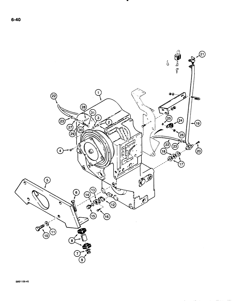 Схема запчастей Case 621 - (6-040) - TRANSMISSION MOUNTING AND SIGHT GAUGE, P.I.N. JAK0020901 AND AFTER (06) - POWER TRAIN