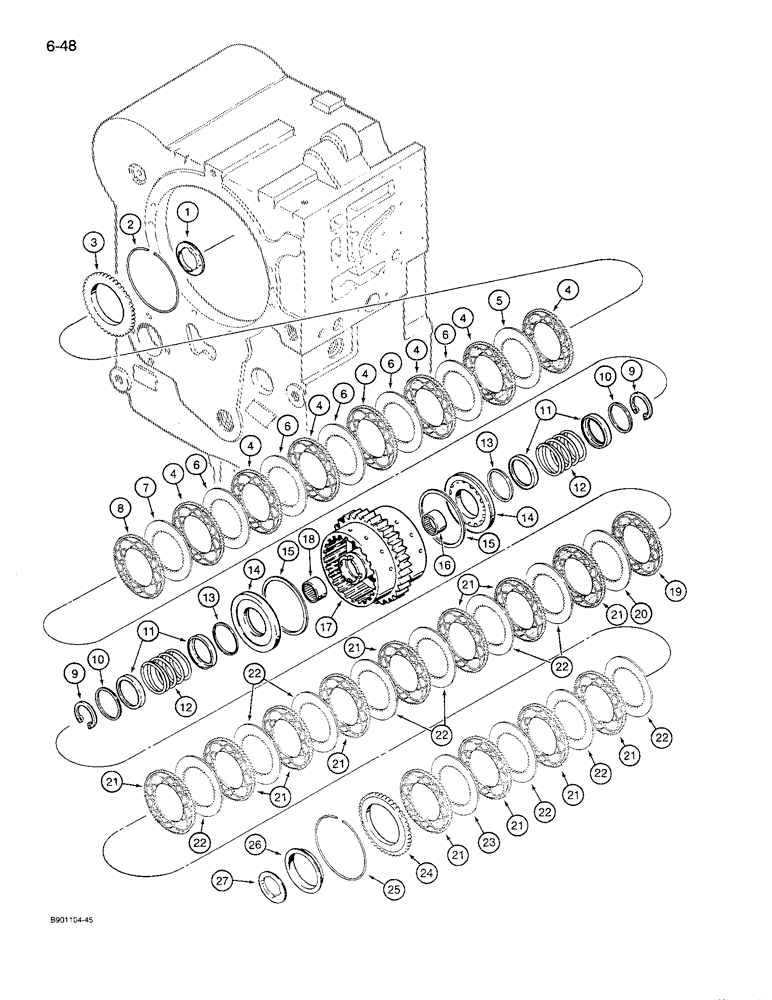 Схема запчастей Case 621 - (6-48) - TRANSMISSION ASSEMBLY, FORWARD AND LOW CLUTCH PACK (06) - POWER TRAIN